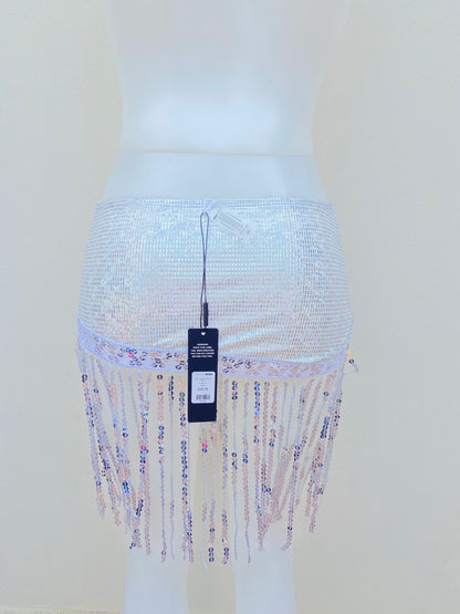 Falda salida cover Up, plateado con flecos.