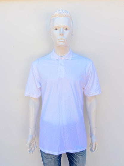 Polocher JERZEES original, blanco liso con tres botones. 100% algodón
