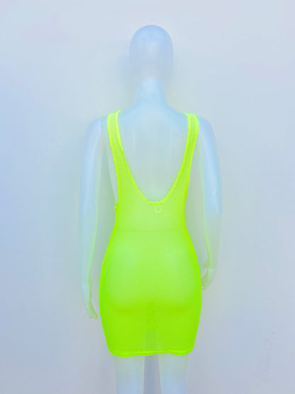 Vestido/Cover Up BOZZOLO original verde neon, en malla.