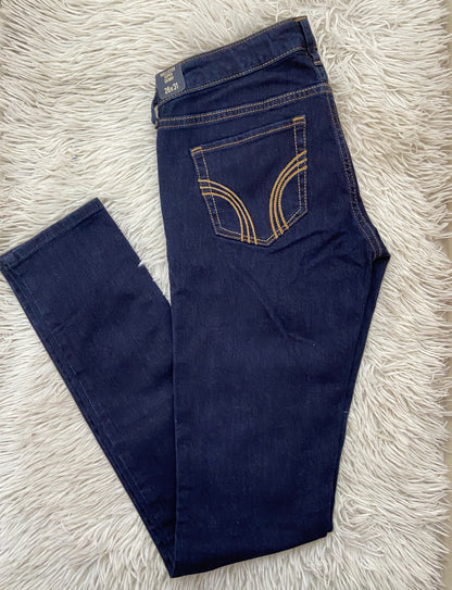 Pantalón Jean Hollister original azul oscuro liso, SÚPER SKINNY, Low rise.