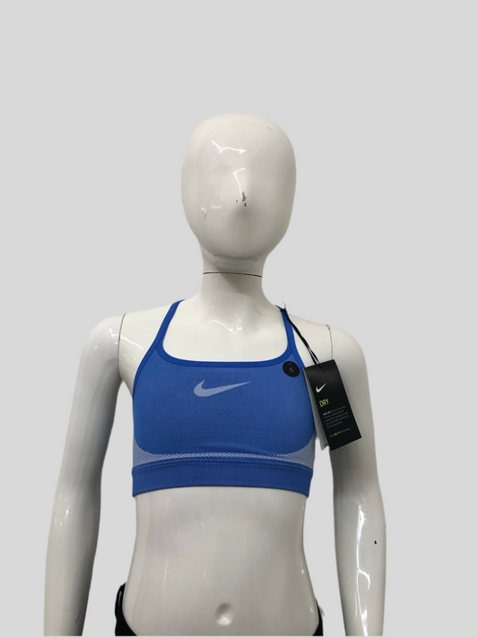 Bra deportivo niñas Nike original azul cielo con blanco y logotipo de la marca en frente