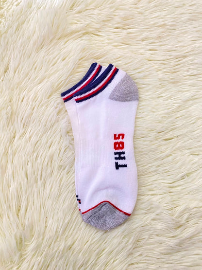 Medias TOMMY HILFIGER original, blanca con gris y letras TH 85 .