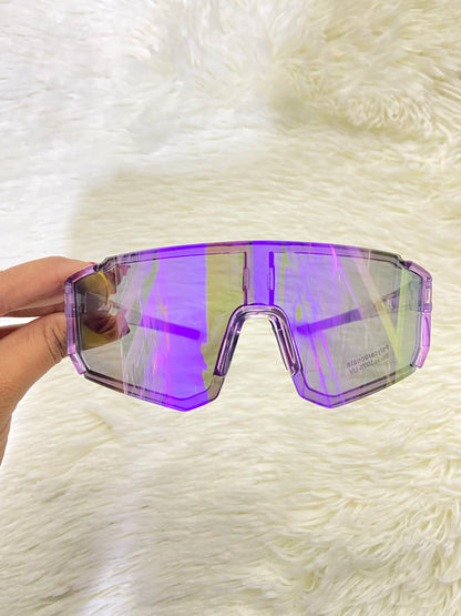 Lentes, morados con micas que cambian de color a verde, 100 % protección UV.