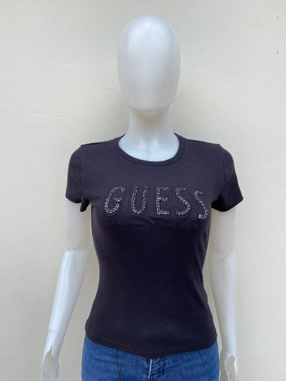 T-shirt GUESS original, negro con letras en piedras GUESS LOS ÁNGELES.