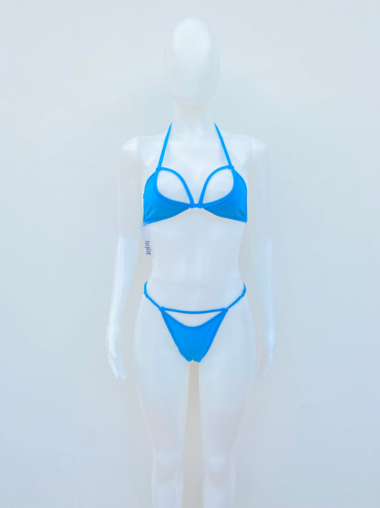 Biquini Forplay original, azul turquesa con estilo tanga, con lazos ajustables.