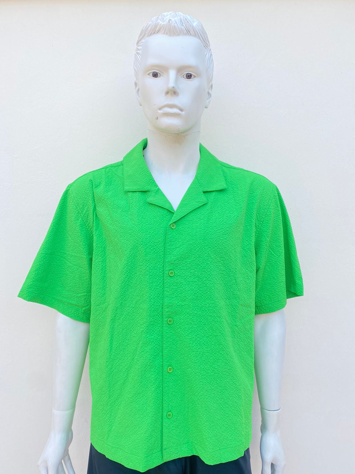 Camisa, verde con tela textura  BUTTON UP.