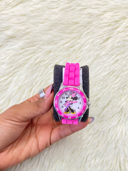 Reloj DISNEY original, rosado de MINNIE MOUSE, con estampado del personaje, 6+.