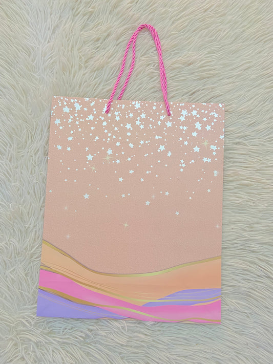 Shopping, color rosado palo con colores morado y estrellas, MEDIANO.