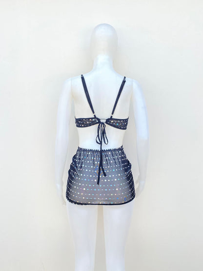 Vestido Primi original en negro transparente con lentejuelas. Para noche o el día en la  playa o piscina.
