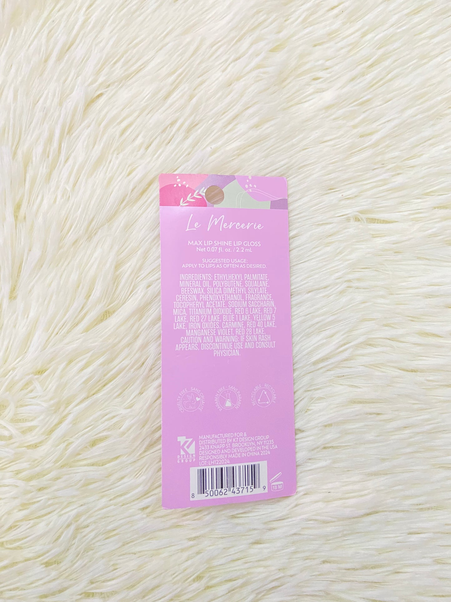 Pinta Labio / Lip GLOSS LE MERCERIE original, color rosado, FULL COVERAGE LIP GLOSS, #720.