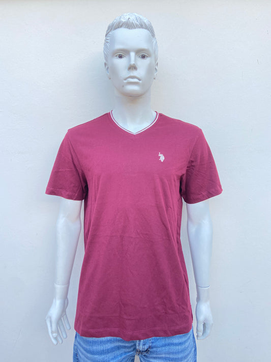 T-shirt U.S Polo original rojo vino, burgundy, cuello V.