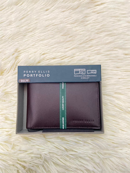 Billetera PERRY ELLIS original, Marron oscuro con varios compartimentos, PREMIUM LEATHER.