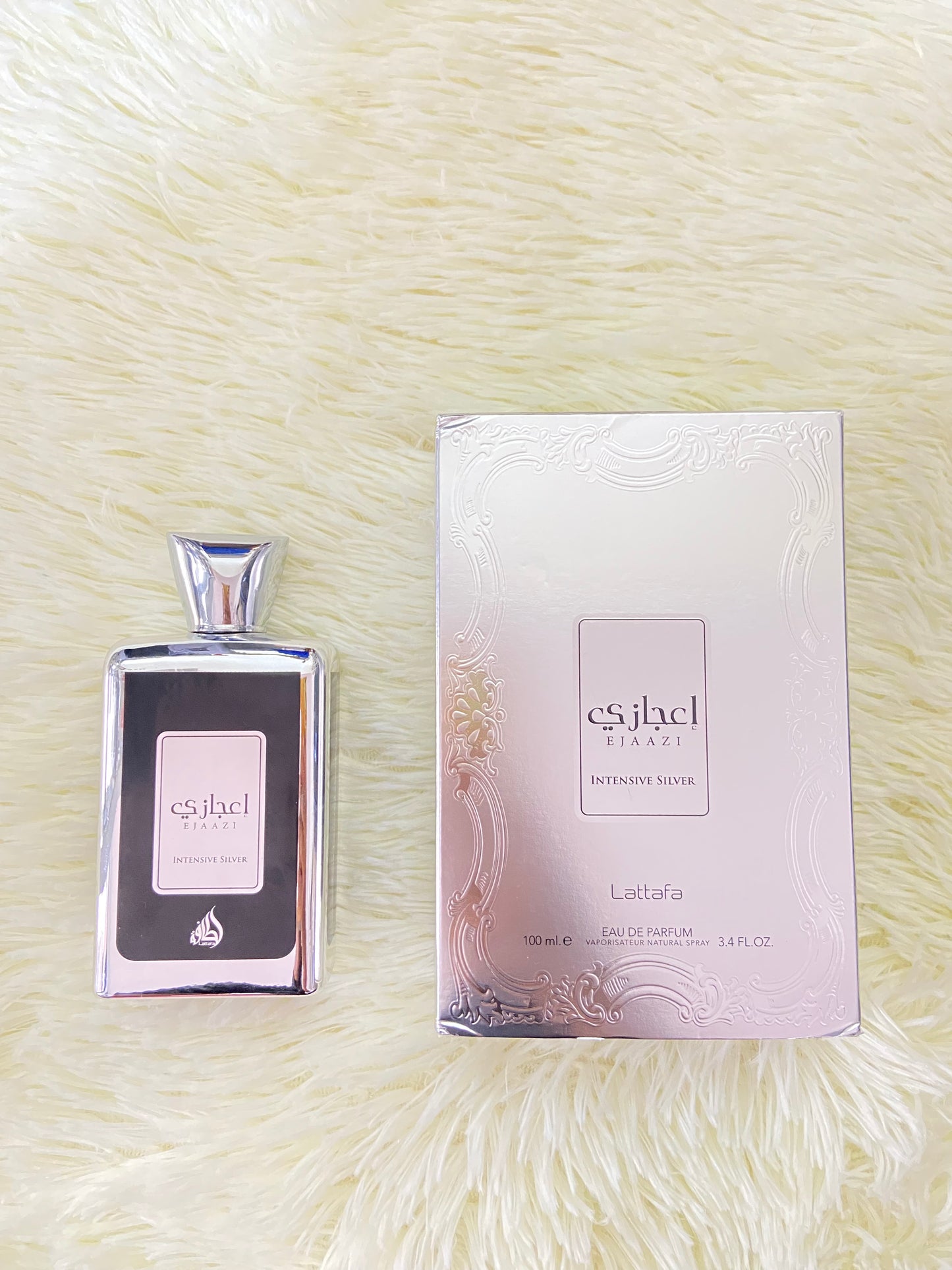 Perfume EJAAZI original, negro con plateado, INTENSIVE SILVER, LATTAFA.