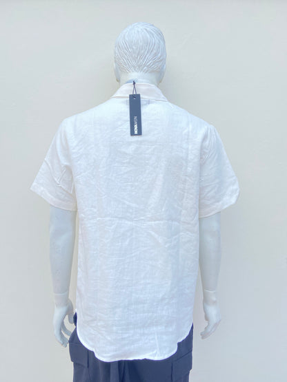 Camisa, 55% lino y 45% algodón, blanco hueso/ crema lisa.