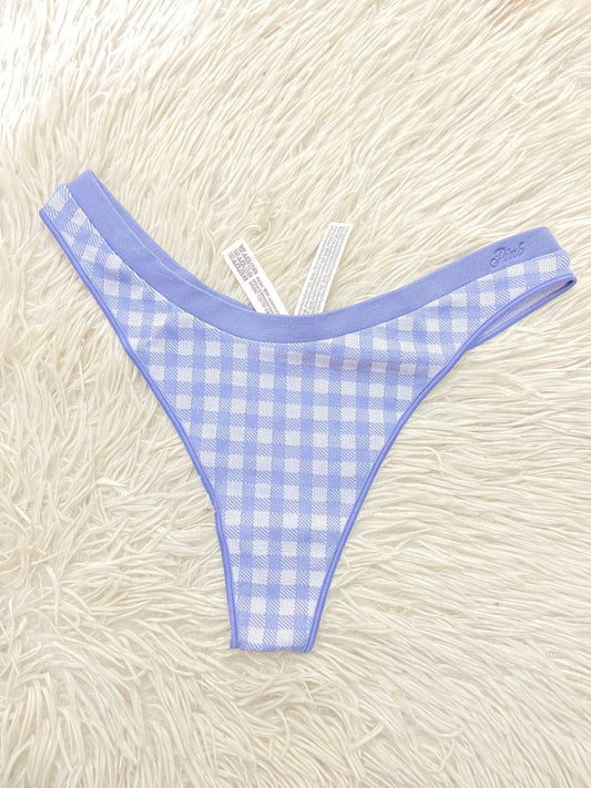Panti PINK original, azul marino con estampado de cuadros, tanga.
