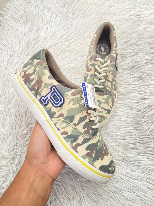 Tenis POLO RALPH LAUREN original verde camuflaje y logotipo P en azul marino.
