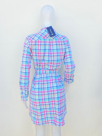 Vestido U.S POLO original azul de cuadritos y lazo ajustable.