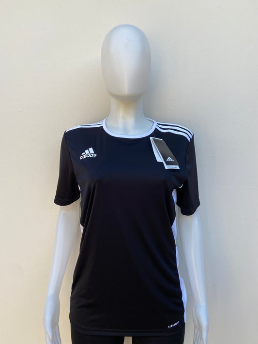 T-shirt Adidas original negro con rayas blancas en los lados y logotipo de la marca