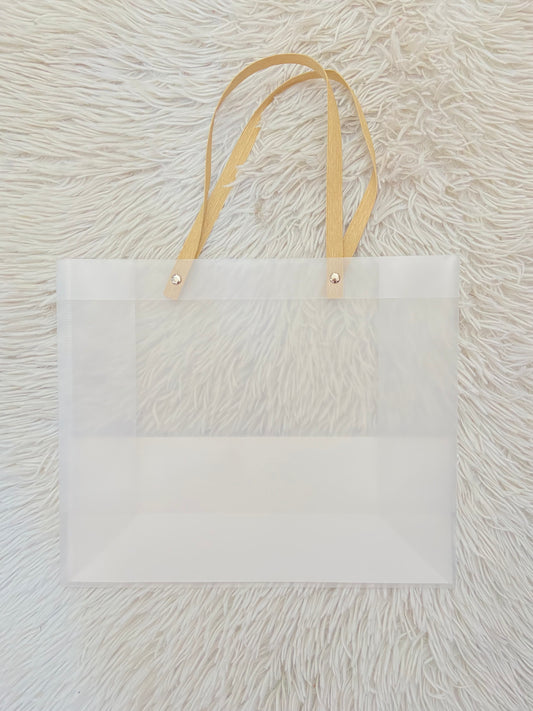 Shopping, transparente con lazos en color crema, MEDIANO.