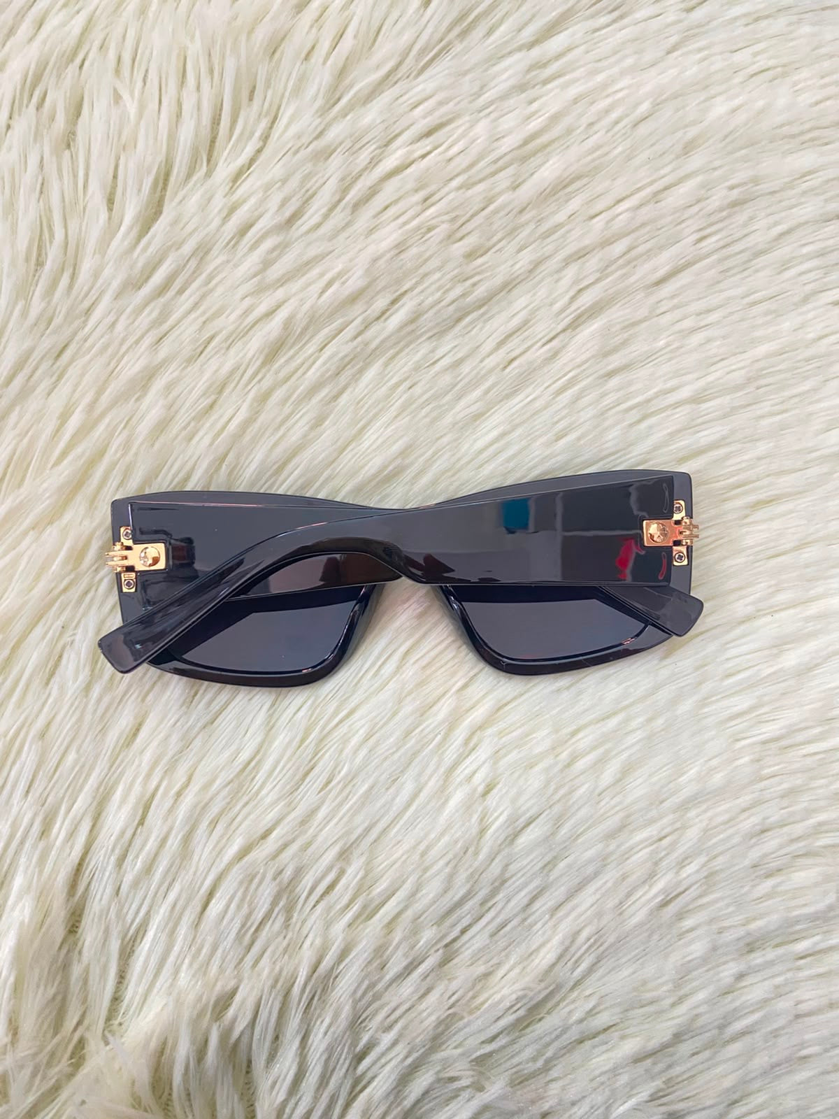 Lentes, negros con micas negra y detalle dorado.