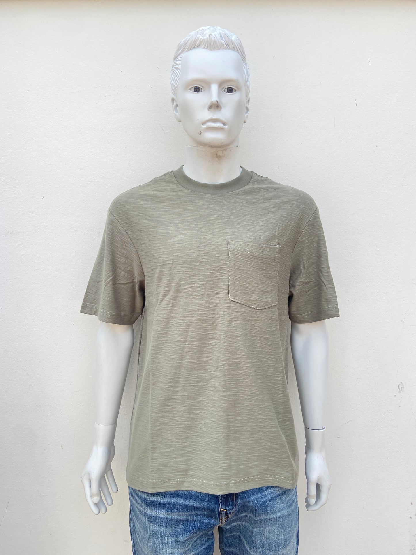 T-shirt, verde oliva liso, cuello redondo (OLIVE), esencial.