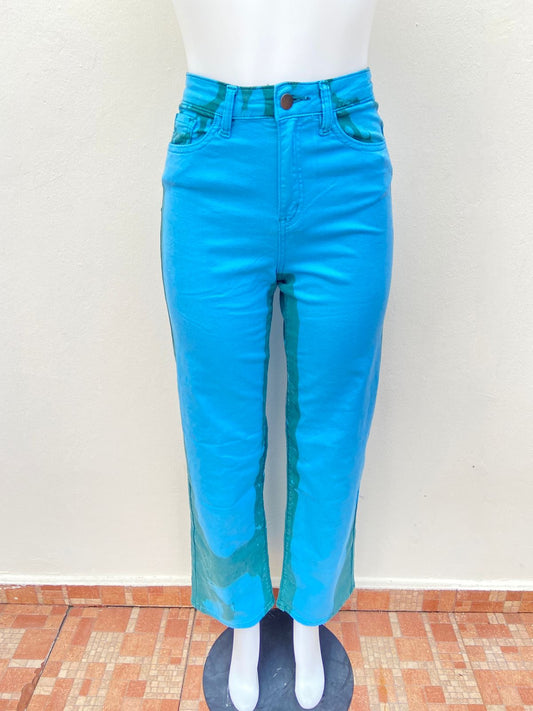 Pantalón jean Fashion nova original color azul con degradado verde