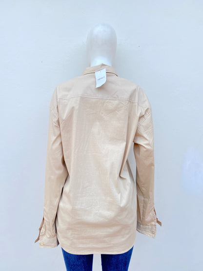 Camisa/ Camison/ blusón Forever 21 original crema con diseños de palmeras y detalles en azul.