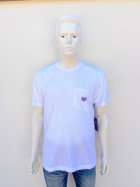 T-shirt CAMBRIDGE original, blanco con bolsillo en el lado y logotipo de la marca al frente.