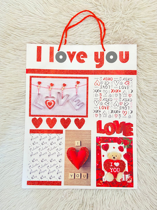 Shopping, blanco con letras I LOVE YOU y rosas, GRANDE.