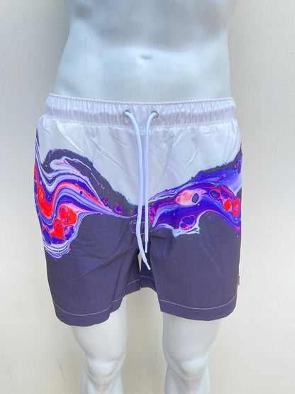 Bañador Baggy blanco con azul marino con morado.