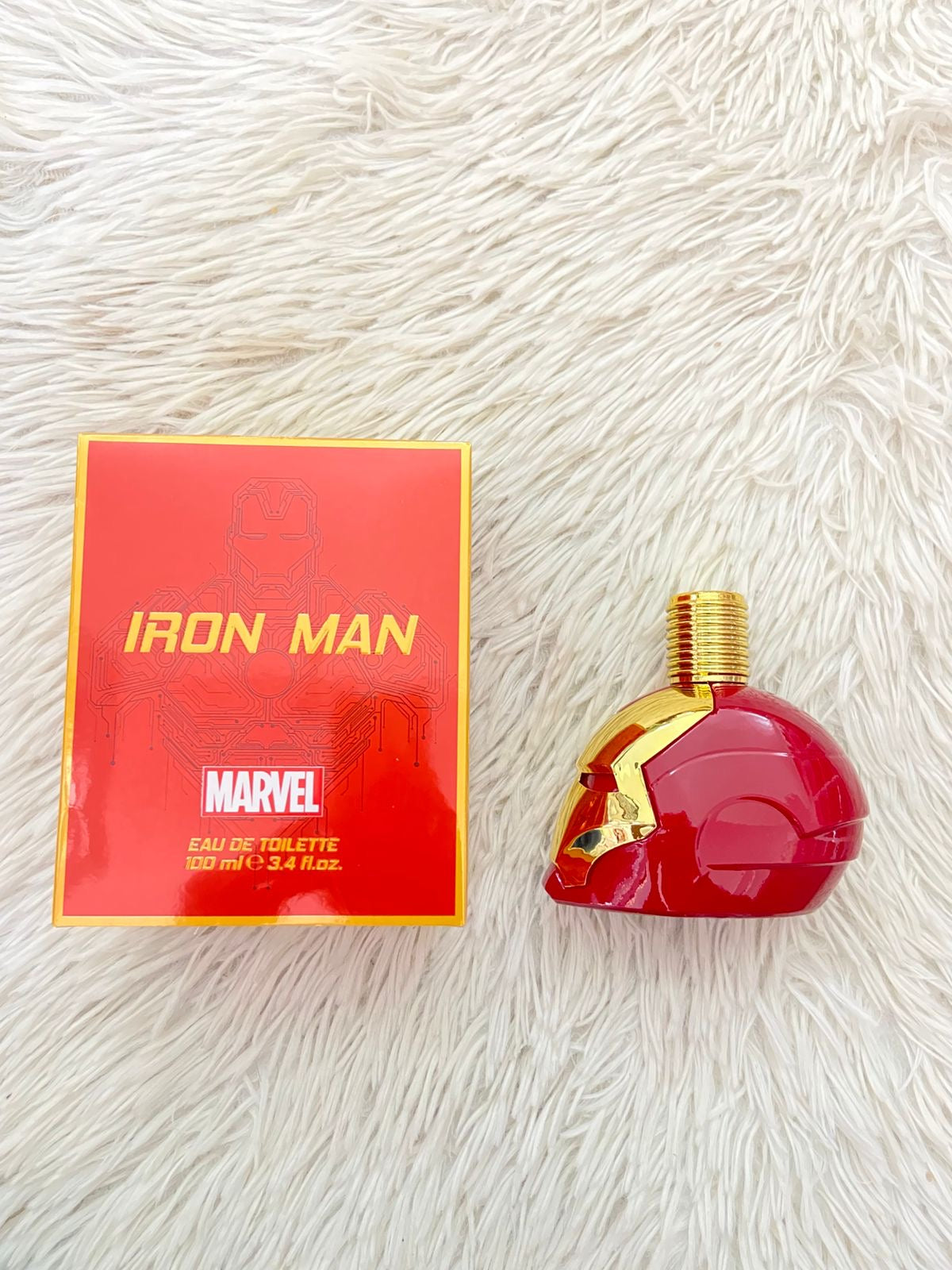 Perfume MARVEL X IRON MAN original rojo con dorado.