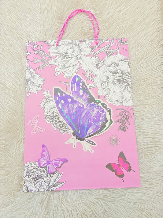 Shopping, rosado con estampado de mariposa en color morado, GRANDE.