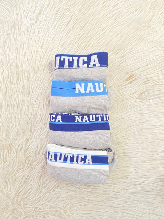 Boxer NAUTICA original, set de 4, gris con diferentes platinas  en colores azul claro, azul marino.