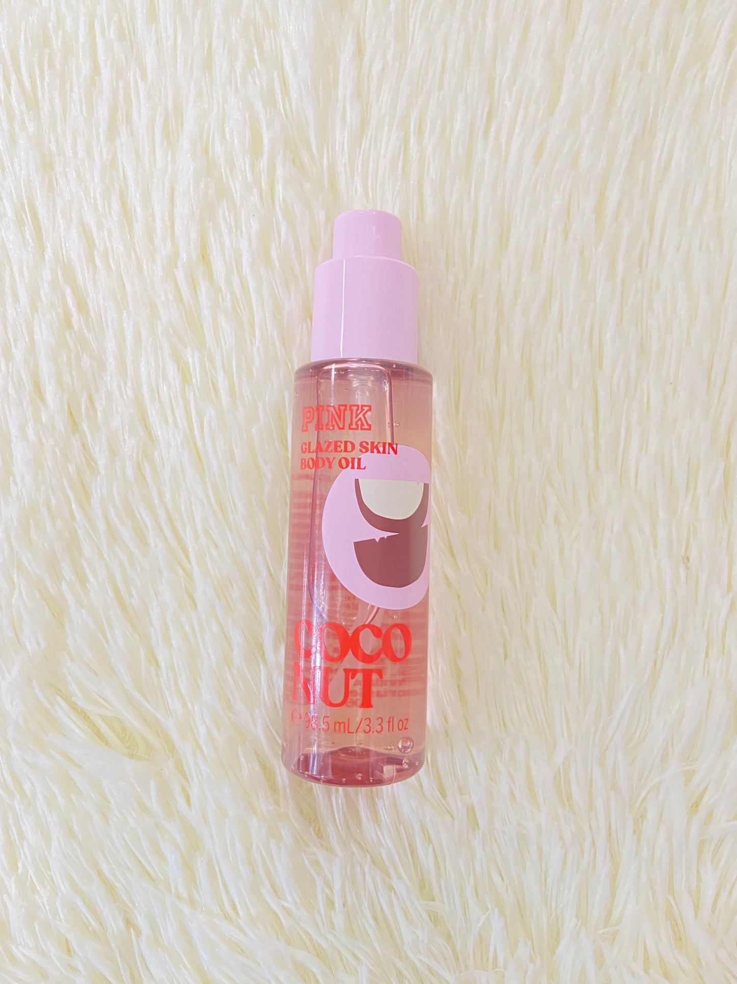 Pack PINK original, de colonia, aceite y crema minis, COCONUT rosada,con brillitos. Más el bolso