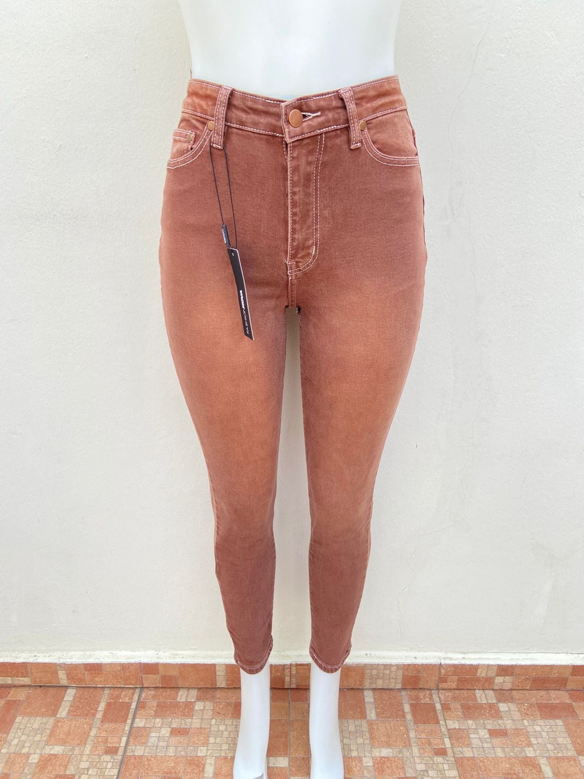 Pantalón Jean, marrón liso, STRECH SKINNY JEANS.