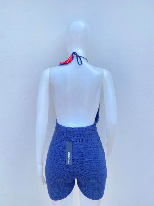 Enterizo Fashion Nova, talla grande Xlarge en azul marino, rojo y blanco , estilo crochet