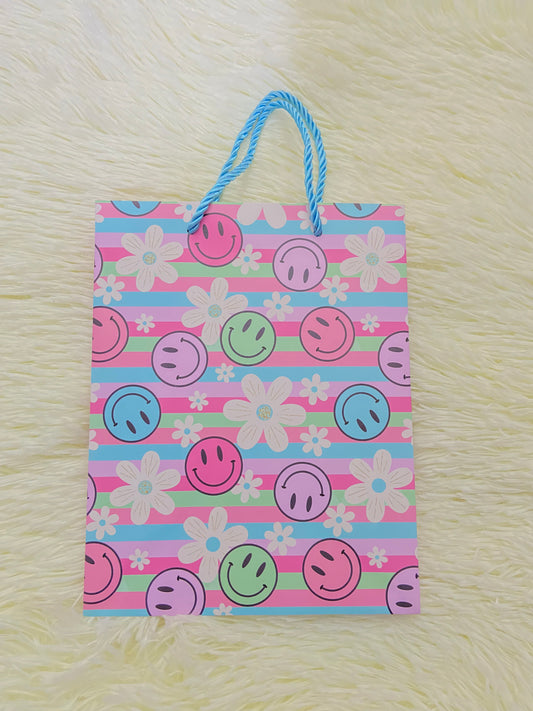 Shopping, rosado con estampado de caras felices, PEQUEÑO.