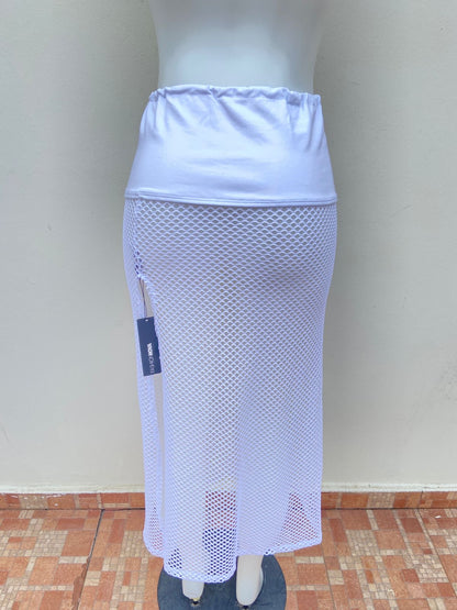 Falda salida de play, blanco con lazo ajustable.