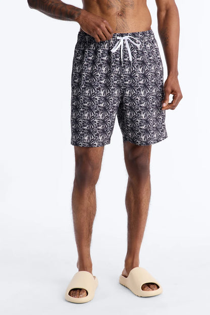 Bañador/ Baggy , crema con estampado de flores negras y lazo ajustable en color blanco.