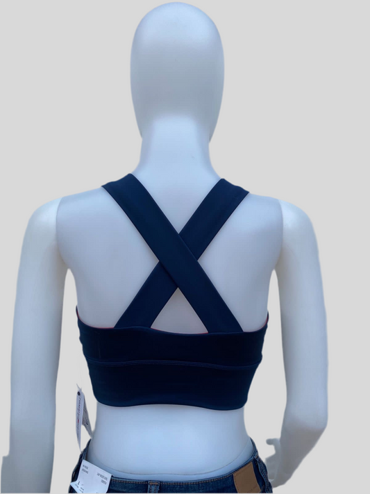 Top/ Bra Tommy Hilfiger original azul marino con logotipo de la marca al lado.