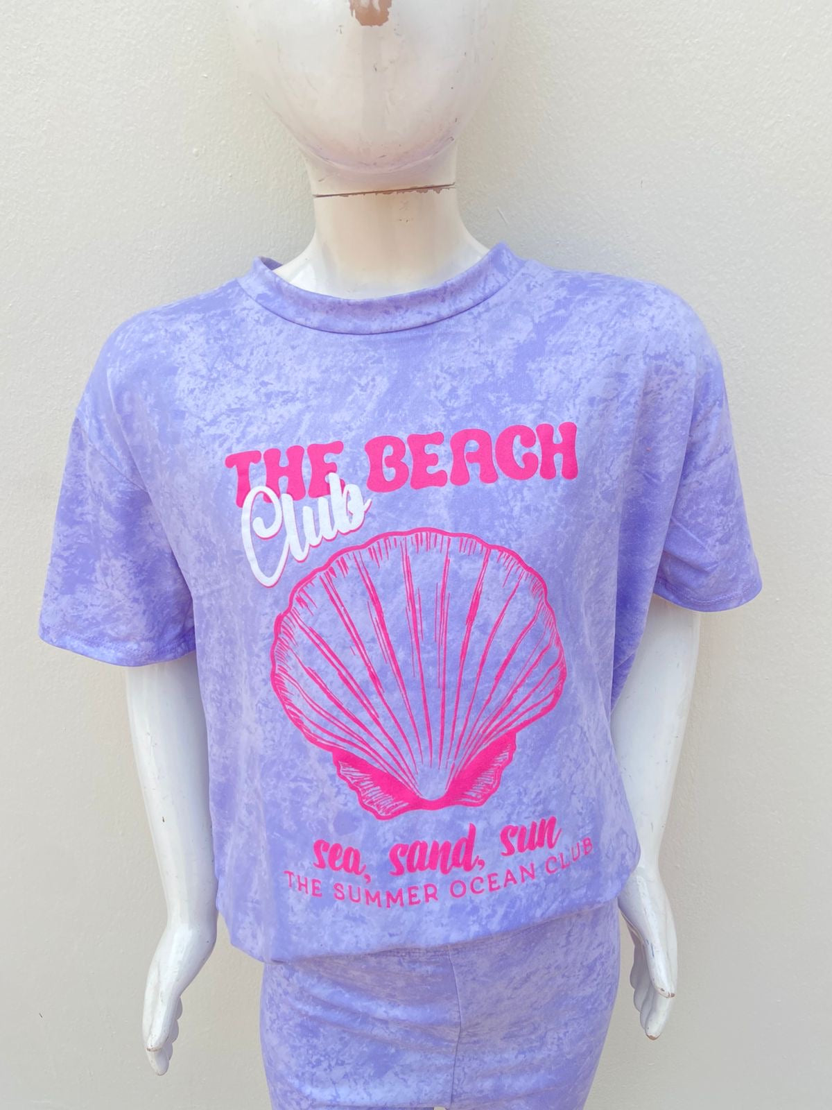 Conjunto para niñas, morado lila degradado con blanco y letras THE BEACH CLUB.