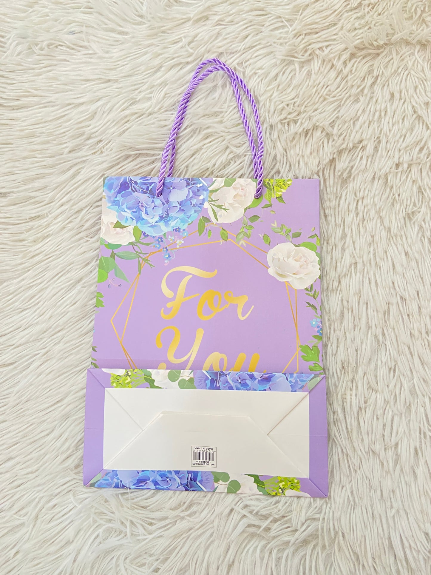 Shopping morado con estampado de flores y letras FOR YOU ( para ti )
