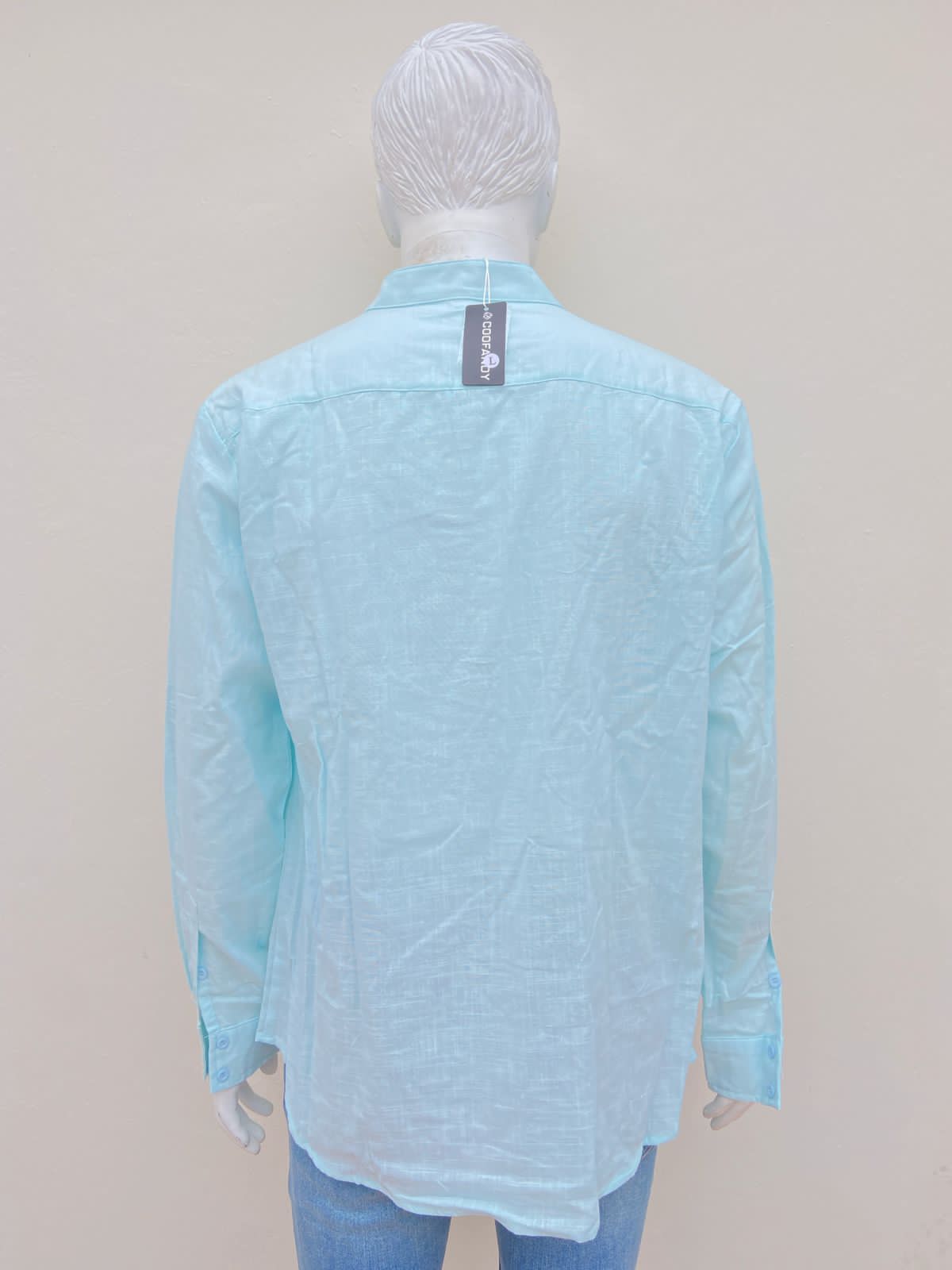 Camisa Coofandy original, azul claro sin cuello.
