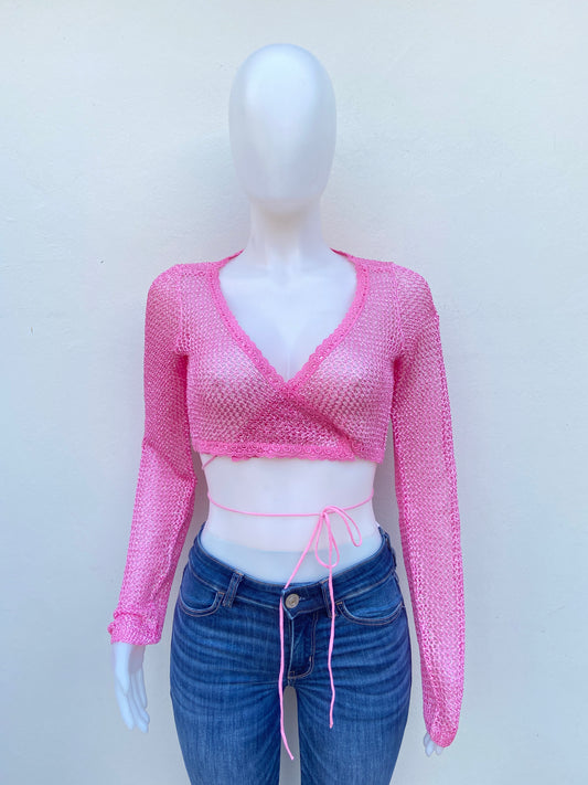 Top Fashion Nova original estilo malla con brillo, rosado.