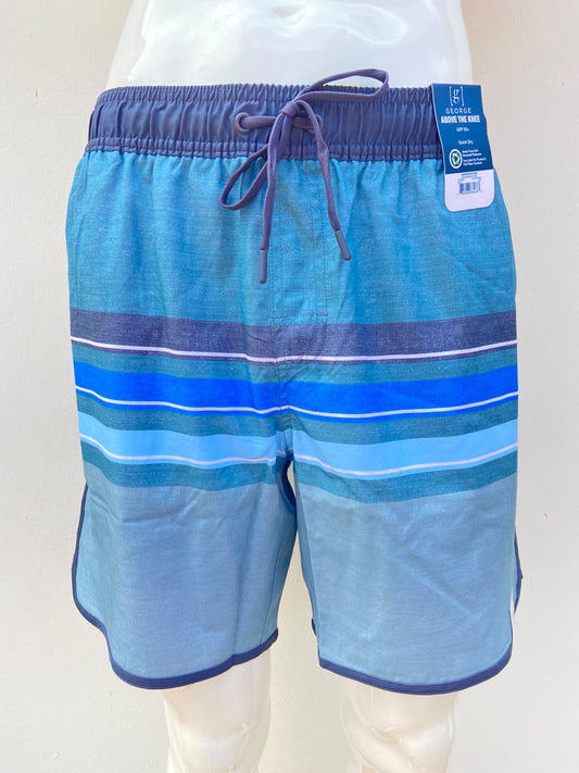 Baggy/bañador, GEORGE original en color verde con estampado de rayas en tonos azules y rayas blancas, pretina y lazo ajustable en color gris, Protección UPF 50+: Brinda protección contra los rayos UV.