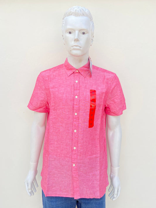 Camisa PERRY ELLIS original, color salmón ( rosado ), 60% Lino , 40 % algodón.