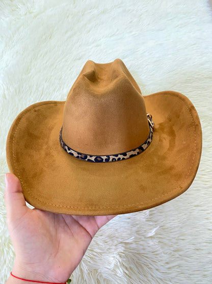 Sombrero, marron/caramelo con correa de estampado de animal print