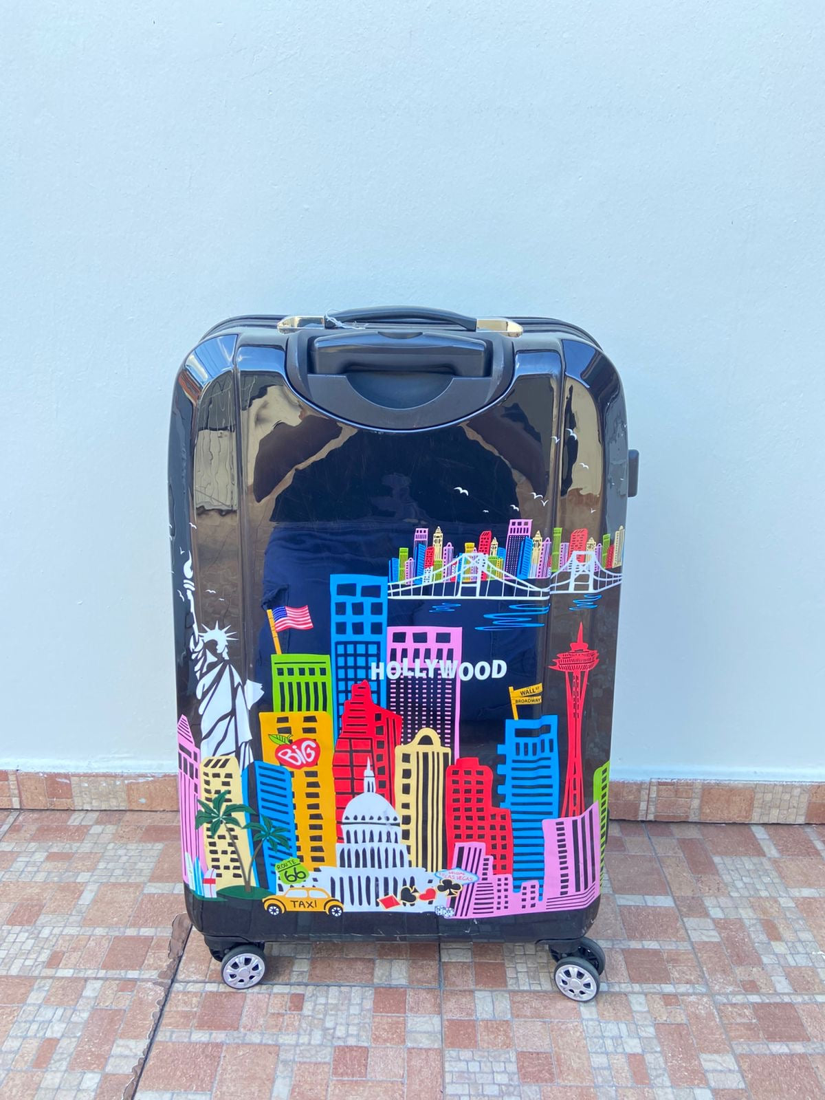 Maleta ROCKLAND original negra con estampado de la ciudad de HOLLYWOOD, GRANDE.