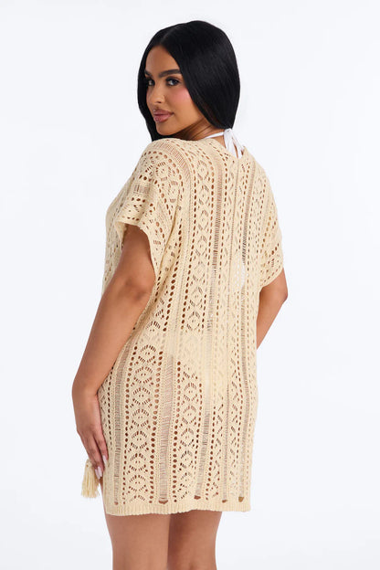 Salida de playa/ Cover Up, crema/blanco hueso en crochet.