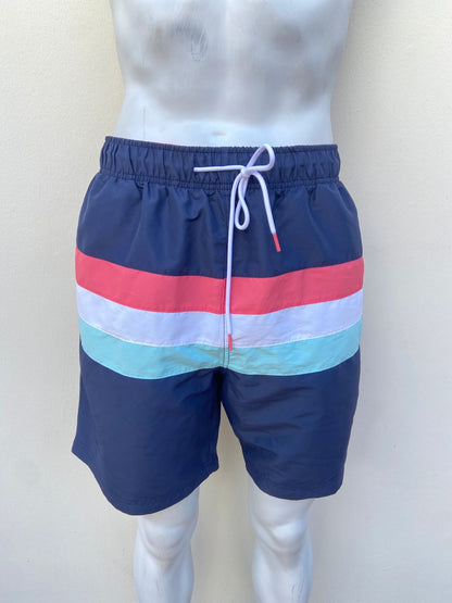 Bañador/Baggy NAUTICA  original, azul marino con rayas en color blanco, rosado y azul.